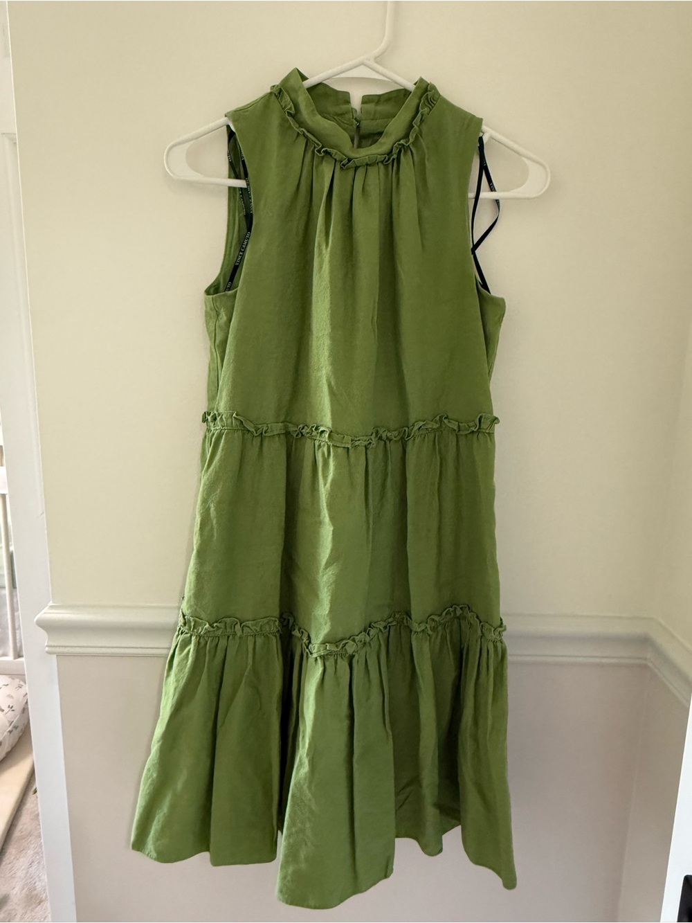 Vince Camuto Olive Green Ruffle-Trim Sleeveless Dress
